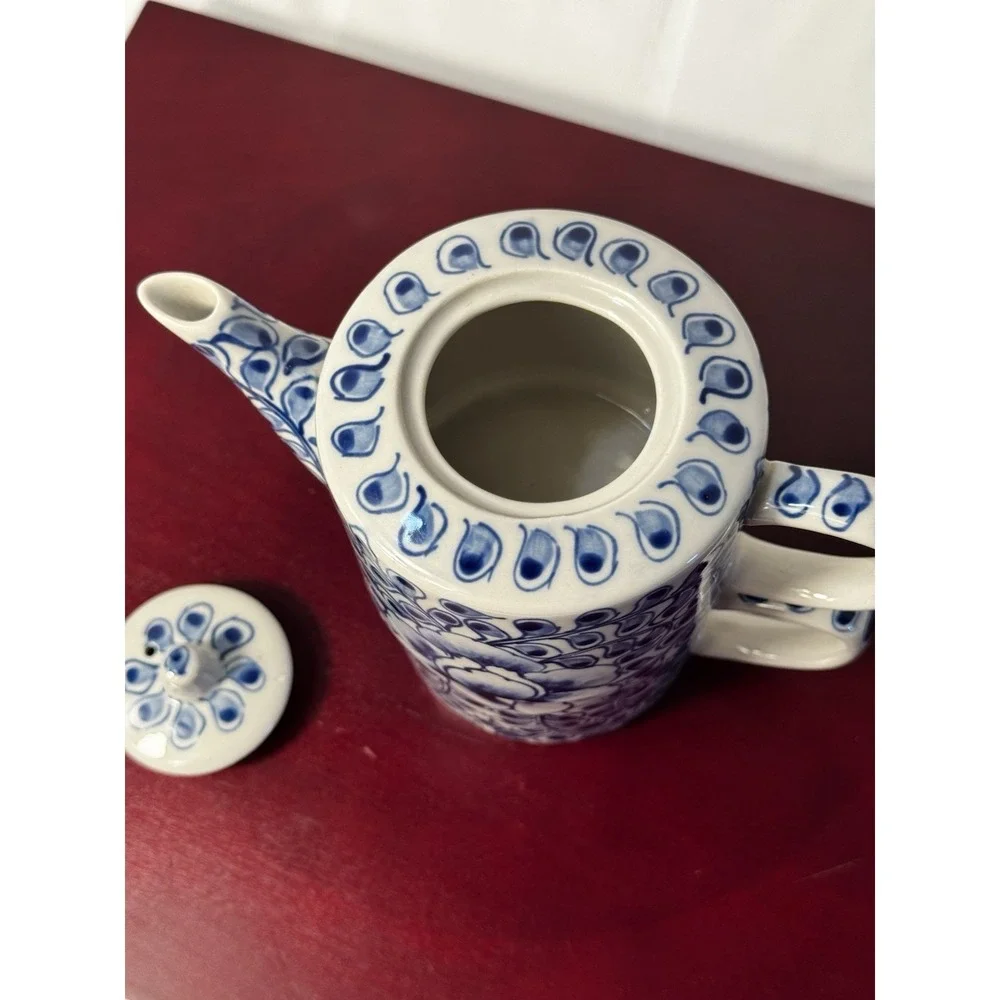 Blue and White Floral Tea-for-One Set Delft Style Tea Pot and Cup